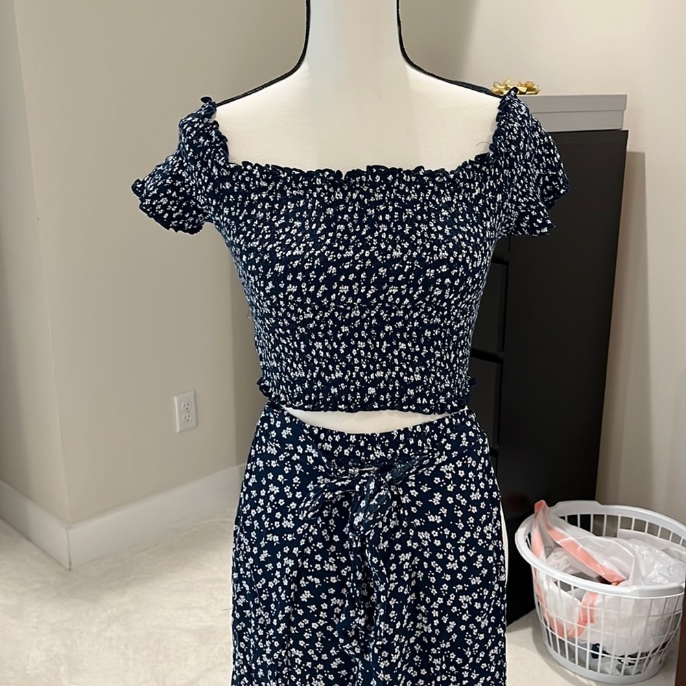 2 piece crop top and slit pants